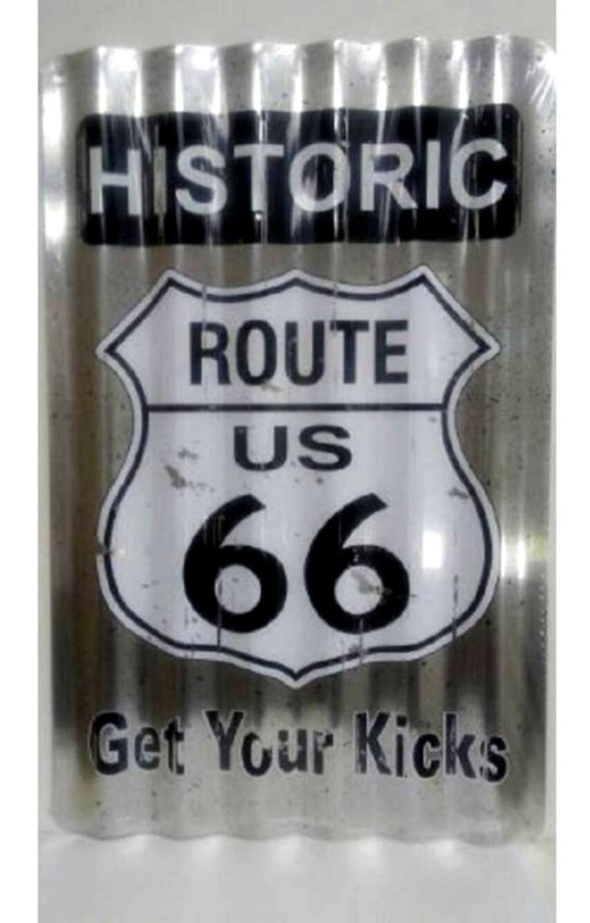 Route 66 Corrugated Metal Sign New Grey Metal 12"x18" Wall Fence Mother Road